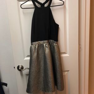 Aidan Mattox Black and Gold Halter Dress